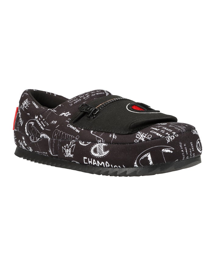 Champion Mens Slippers NZ - University Pack Doodle Black/White ( 1842-JZSXE )